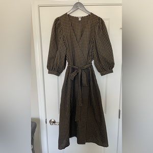 Comfy blue and mustard Wraparound dress.